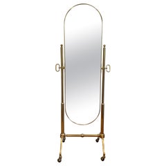 Vintage Hollywood Regency Brass Cheval Floor Mirror