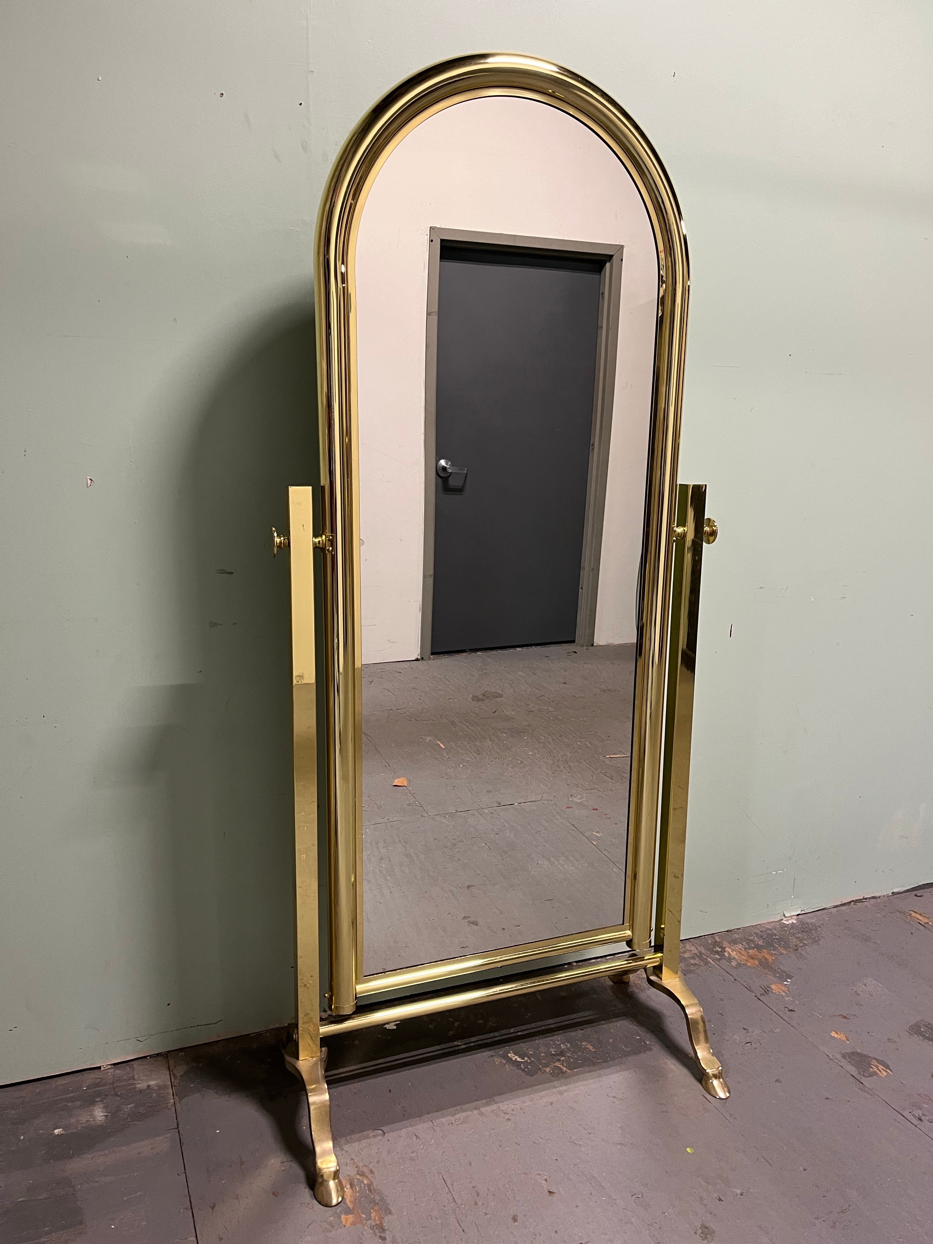 Fabulous Brass Cheval Mirror. Massive presence with a 2
