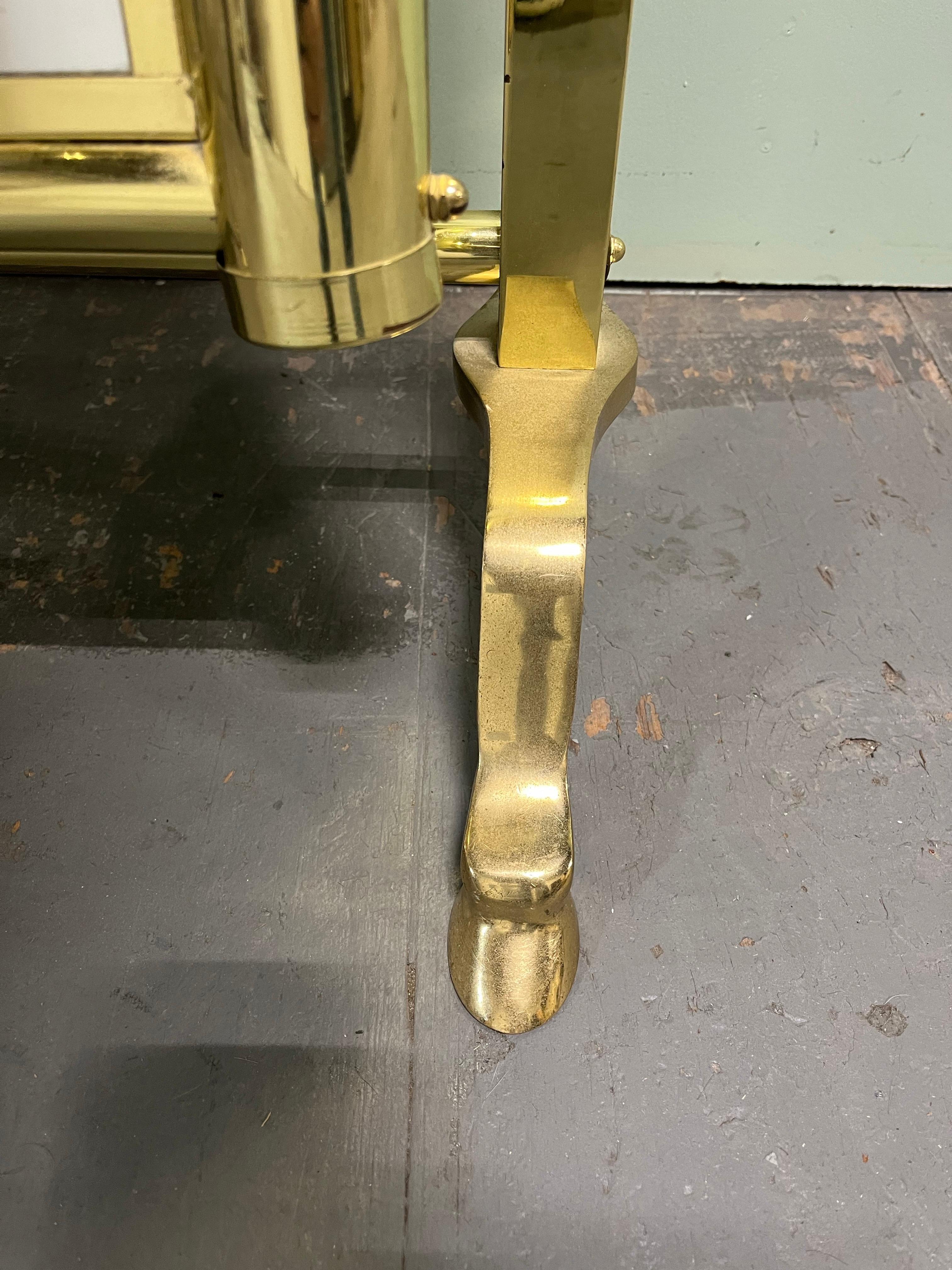 20th Century Vintage Hollywood Regency Brass Cheval Mirror Hoof Feet For Sale