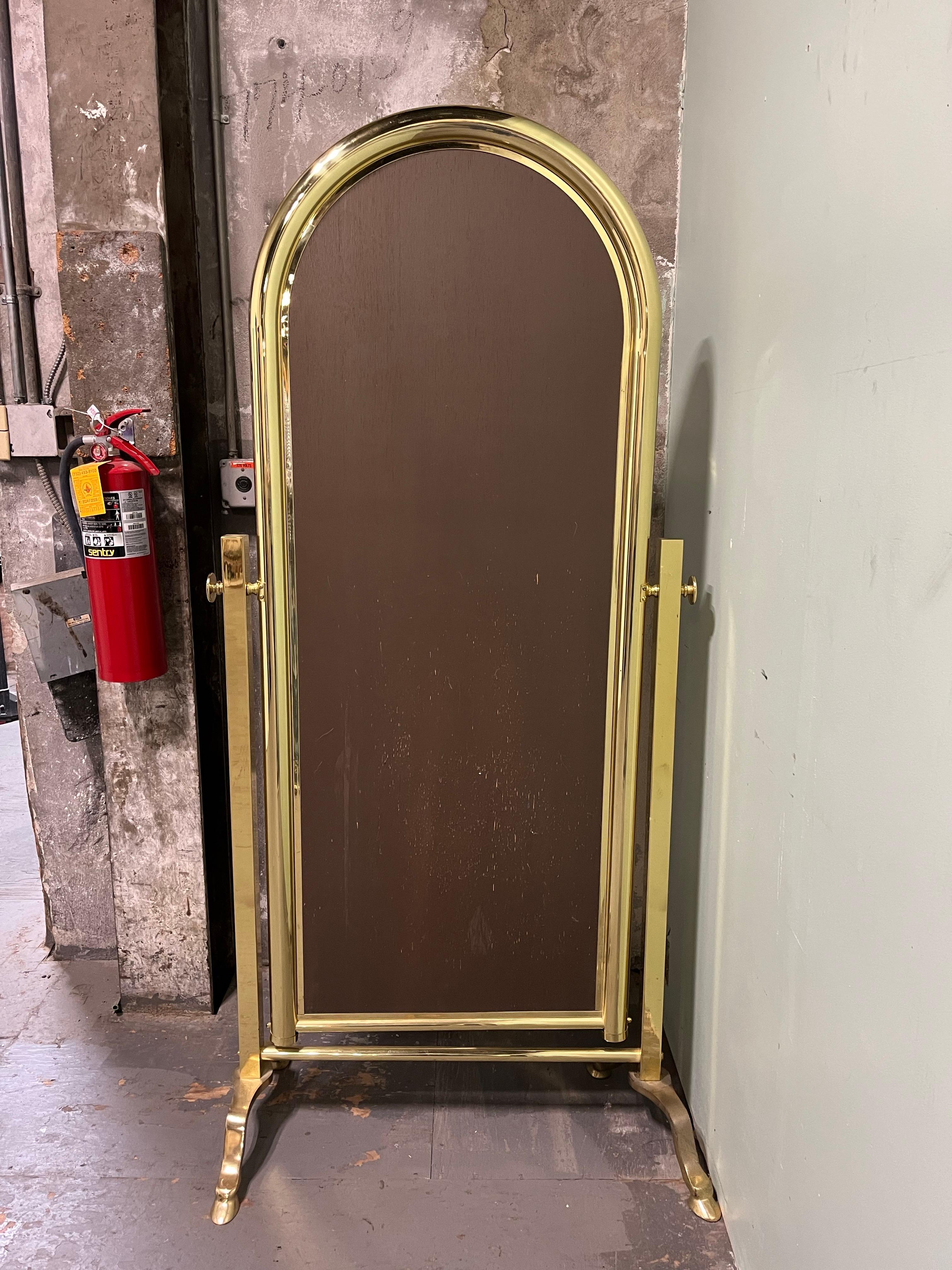 Vintage Hollywood Regency Brass Cheval Mirror Hoof Feet For Sale 4