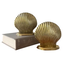 Vintage Hollywood Regency Brass Clam Shell Seashell Bookends