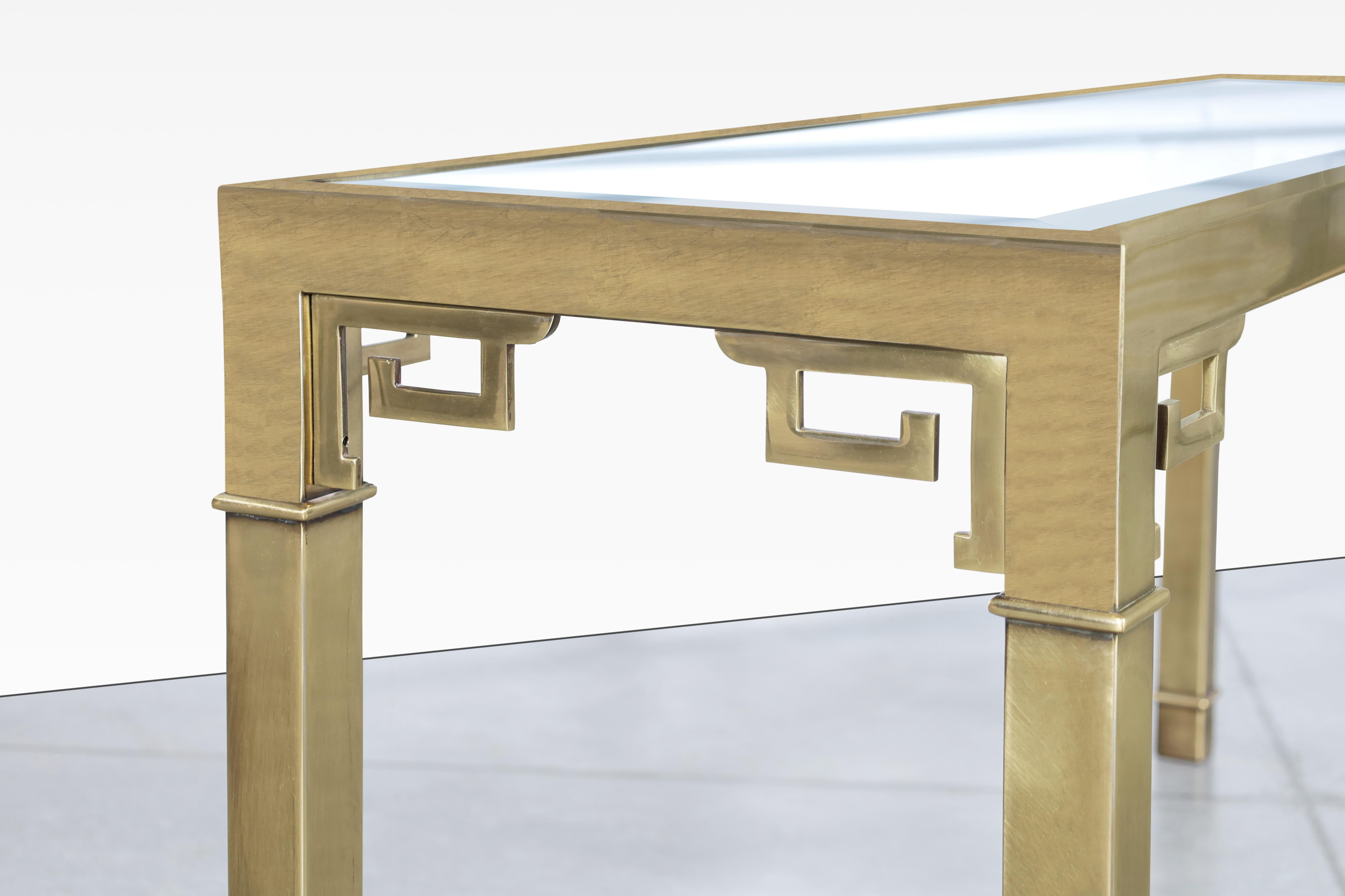 Vintage Hollywood Regency Brass Console Table by Mastercraft For Sale 1