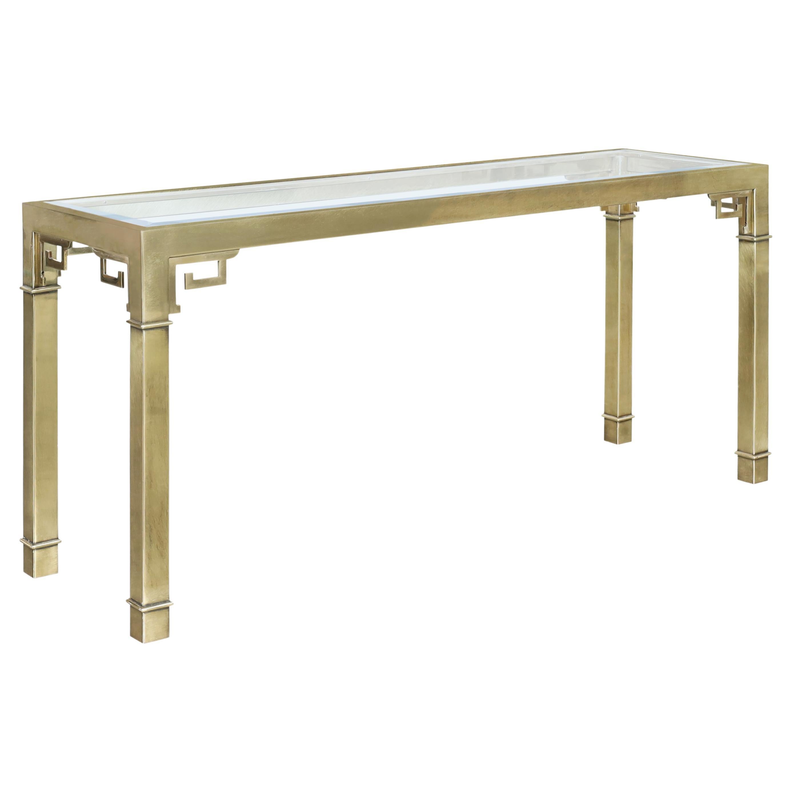 Vintage Hollywood Regency Brass Console Table by Mastercraft For Sale