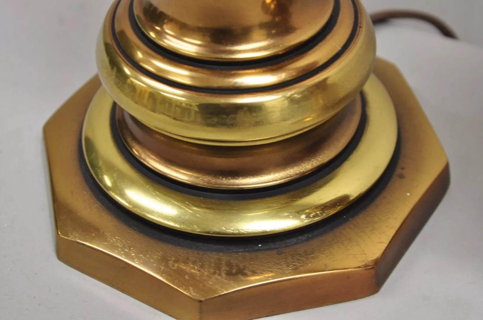 Vintage Hollywood Regency Brass & Copper Faux Bamboo Table Lamps - a Pair For Sale 1