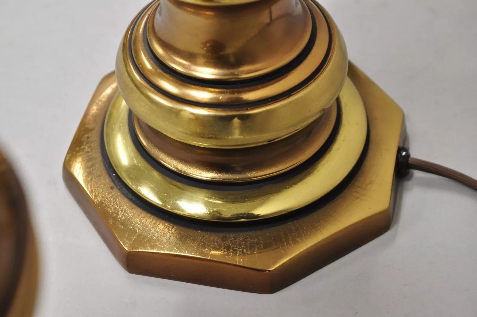 Vintage Hollywood Regency Brass & Copper Faux Bamboo Table Lamps - a Pair For Sale 2
