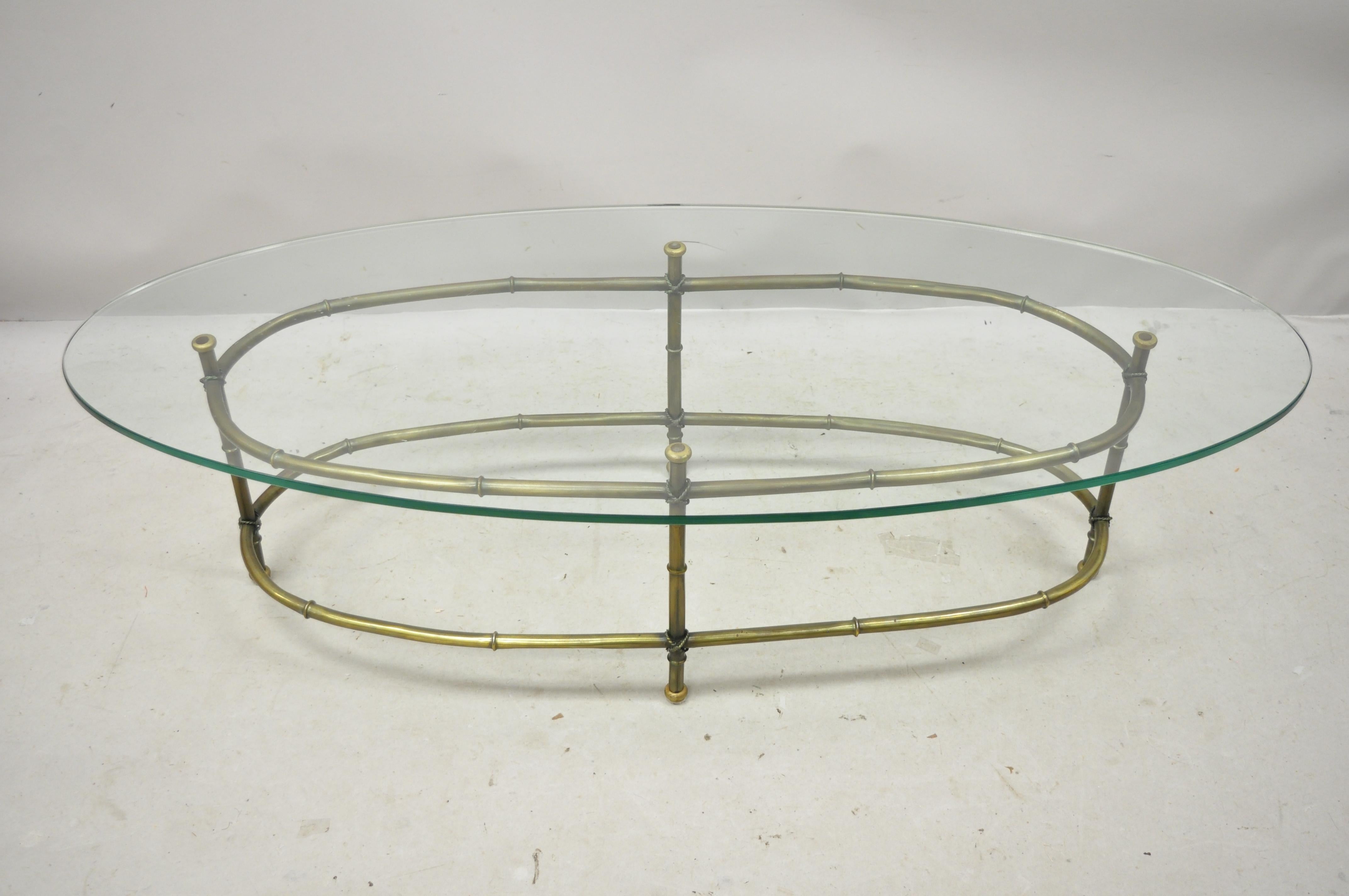 vintage brass and glass oval coffee table