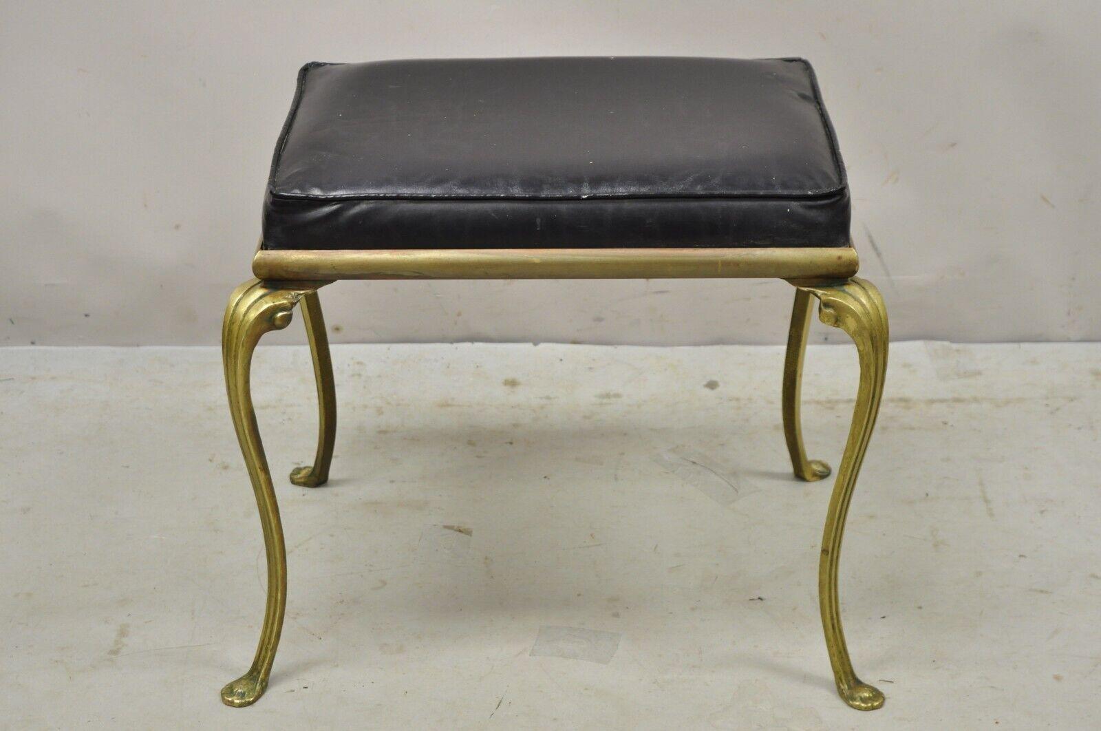 Vintage Hollywood Regency brass frame cabriole leg vanity bench, circa early 1900s. Measurements: 17