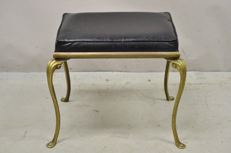 Vintage Hollywood Regency Brass Frame Cabriole Leg Vanity Bench Stool