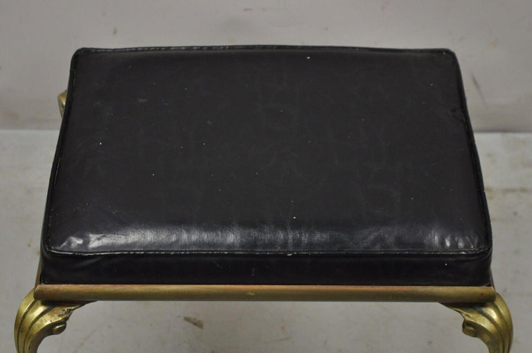 Vintage Hollywood Regency Brass Frame Cabriole Leg Vanity Bench Stool