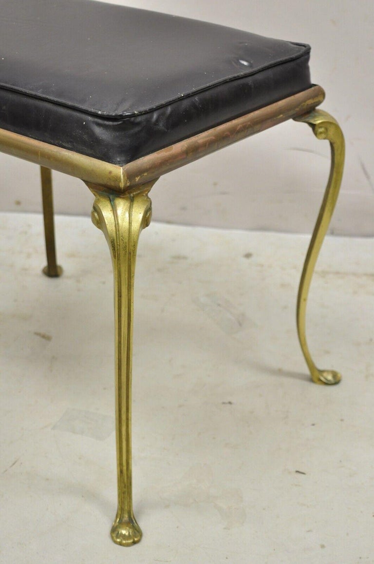 Vintage Hollywood Regency Brass Frame Cabriole Leg Vanity Bench Stool