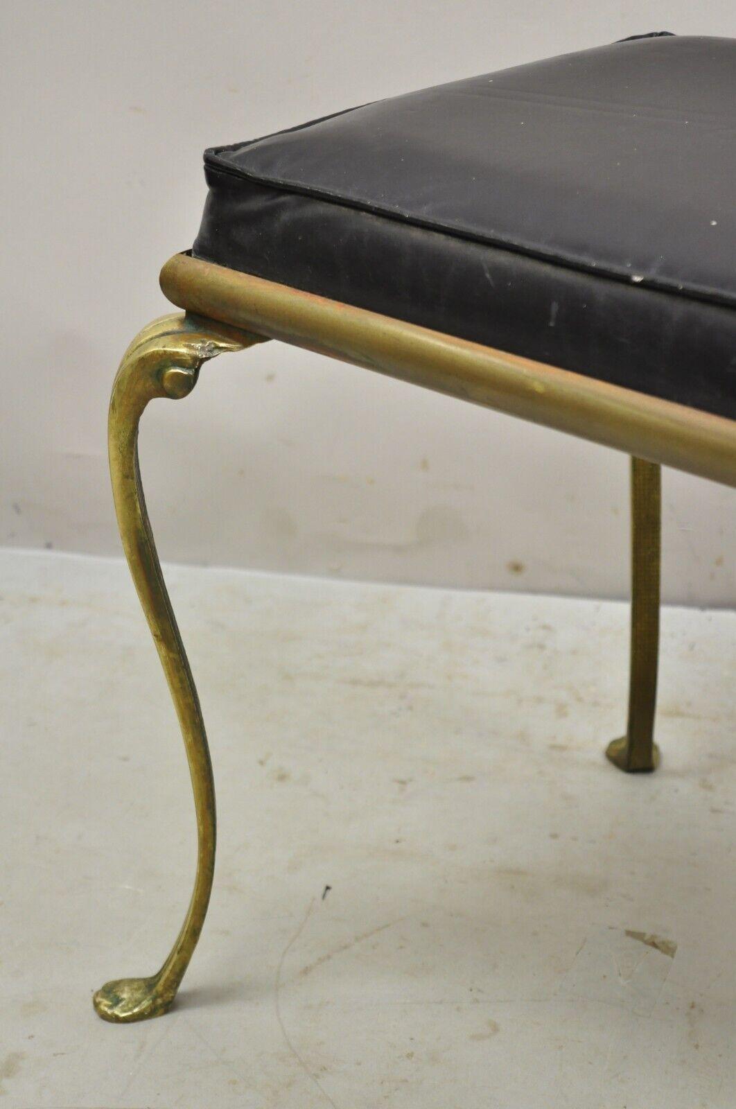 20th Century Vintage Hollywood Regency Brass Frame Cabriole Leg Vanity Bench Stool