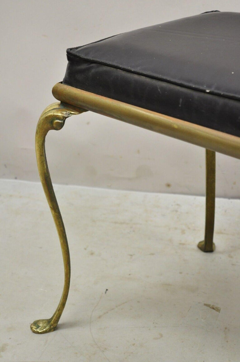 Vintage Hollywood Regency Brass Frame Cabriole Leg Vanity Bench Stool