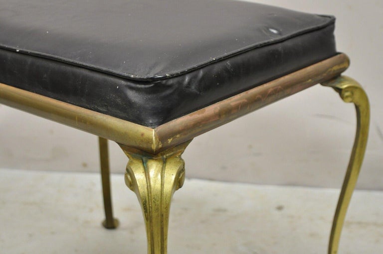 Vintage Hollywood Regency Brass Frame Cabriole Leg Vanity Bench Stool