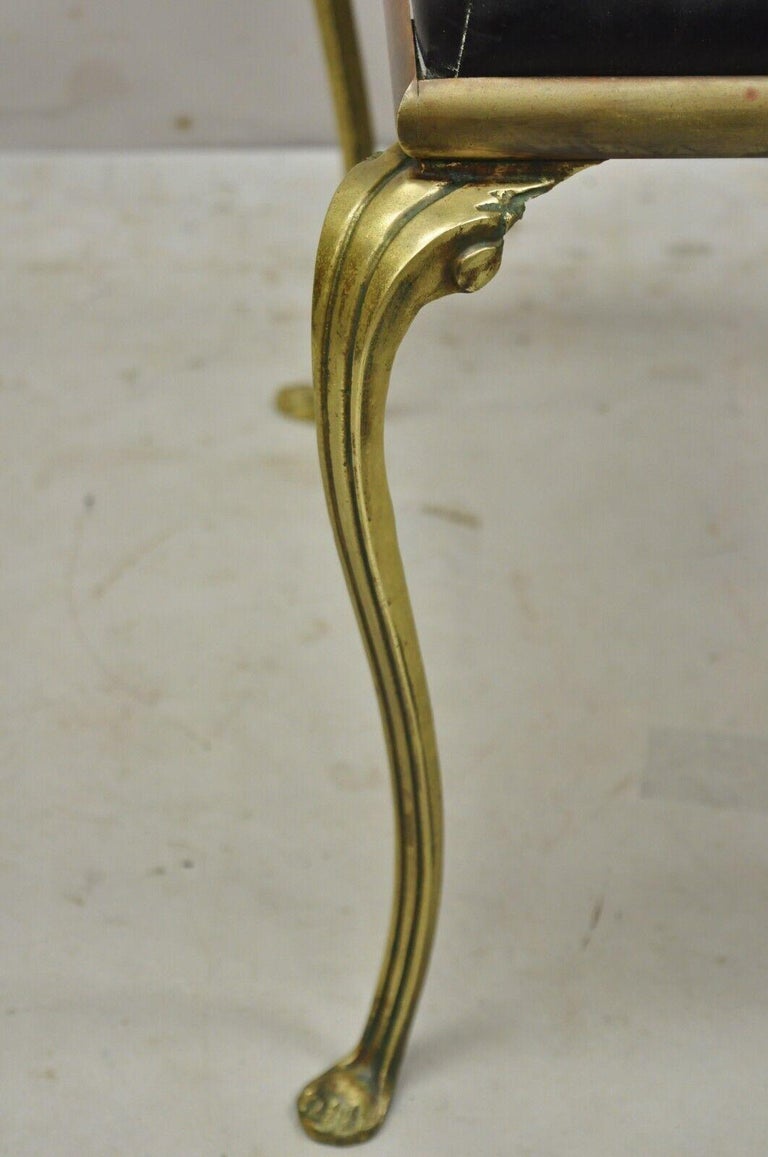 Vintage Hollywood Regency Brass Frame Cabriole Leg Vanity Bench Stool