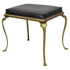 Vintage Hollywood Regency Brass Frame Cabriole Leg Vanity Bench Stool