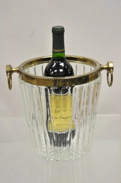 Vintage Hollywood Regency Brass & Glass Champagne Wine Chiller Ice Bucket
