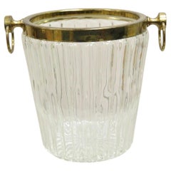 Cubitera Vintage Hollywood Regency de latón y cristal para enfriar vino y champán