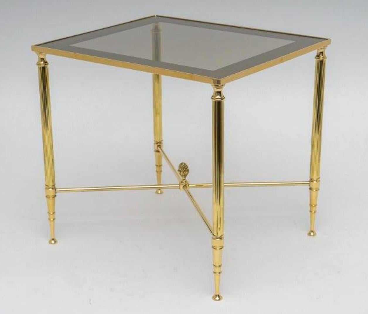French Vintage Hollywood Regency Brass & Glass Nesting Tables attr. to Maison Jansen For Sale
