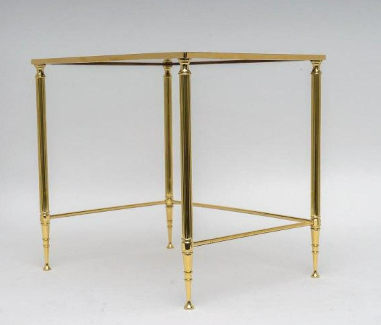 Vintage Hollywood Regency Brass & Glass Nesting Tables attr. to Maison Jansen For Sale 1