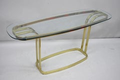 Vintage Hollywood Regency Brass & Glass Sculptural Gold Console Sofa Hall Table