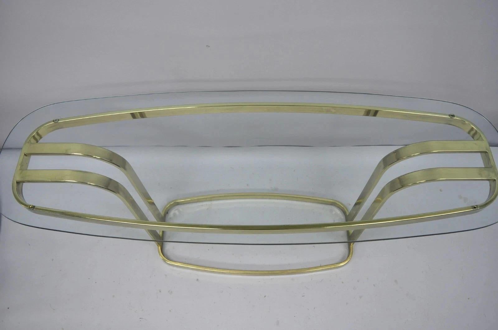 Unknown Vintage Hollywood Regency Brass & Glass Sculptural Gold Console Sofa Hall Table For Sale
