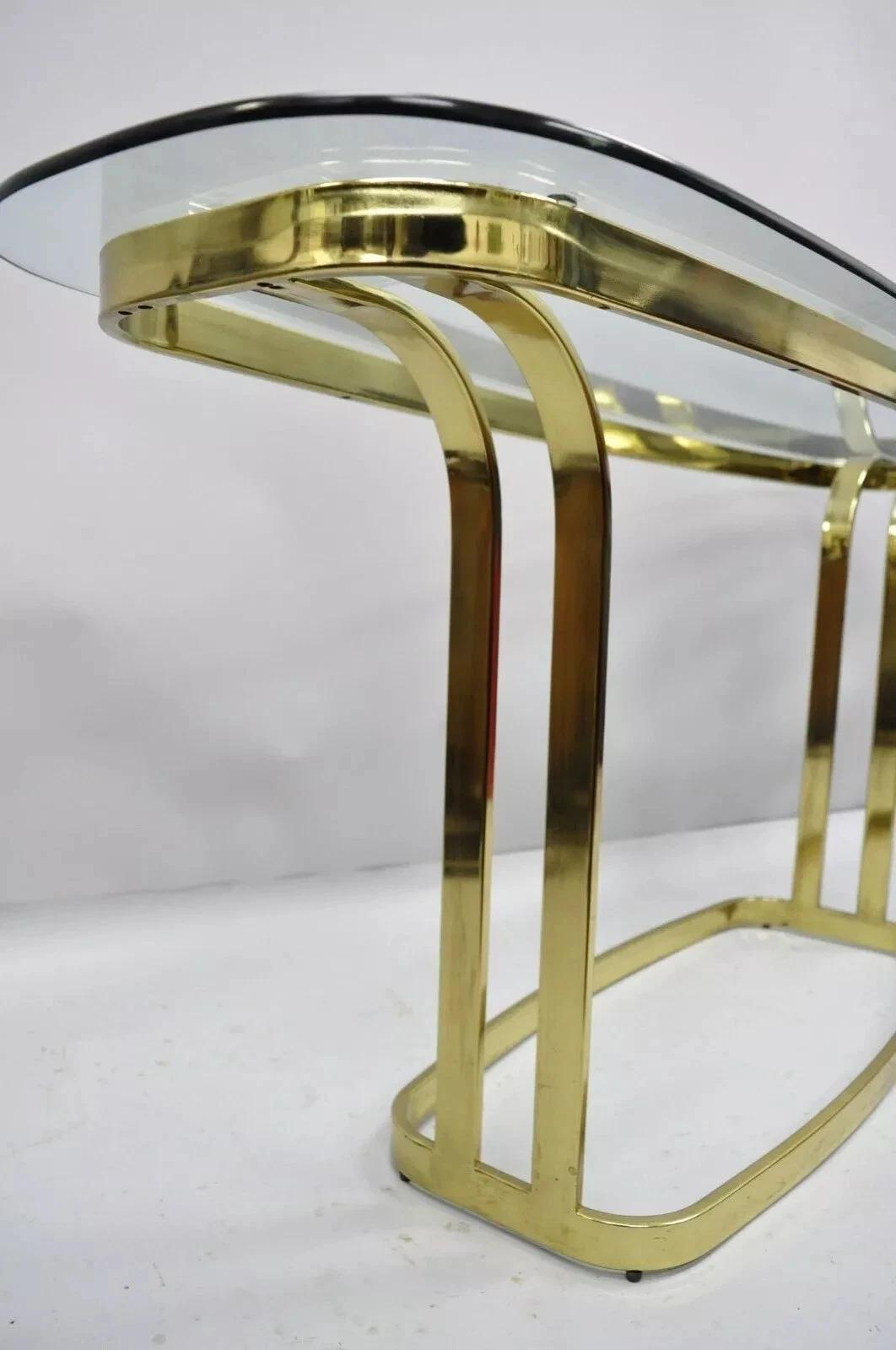 Vintage Hollywood Regency Brass & Glass Sculptural Gold Console Sofa Hall Table For Sale 2
