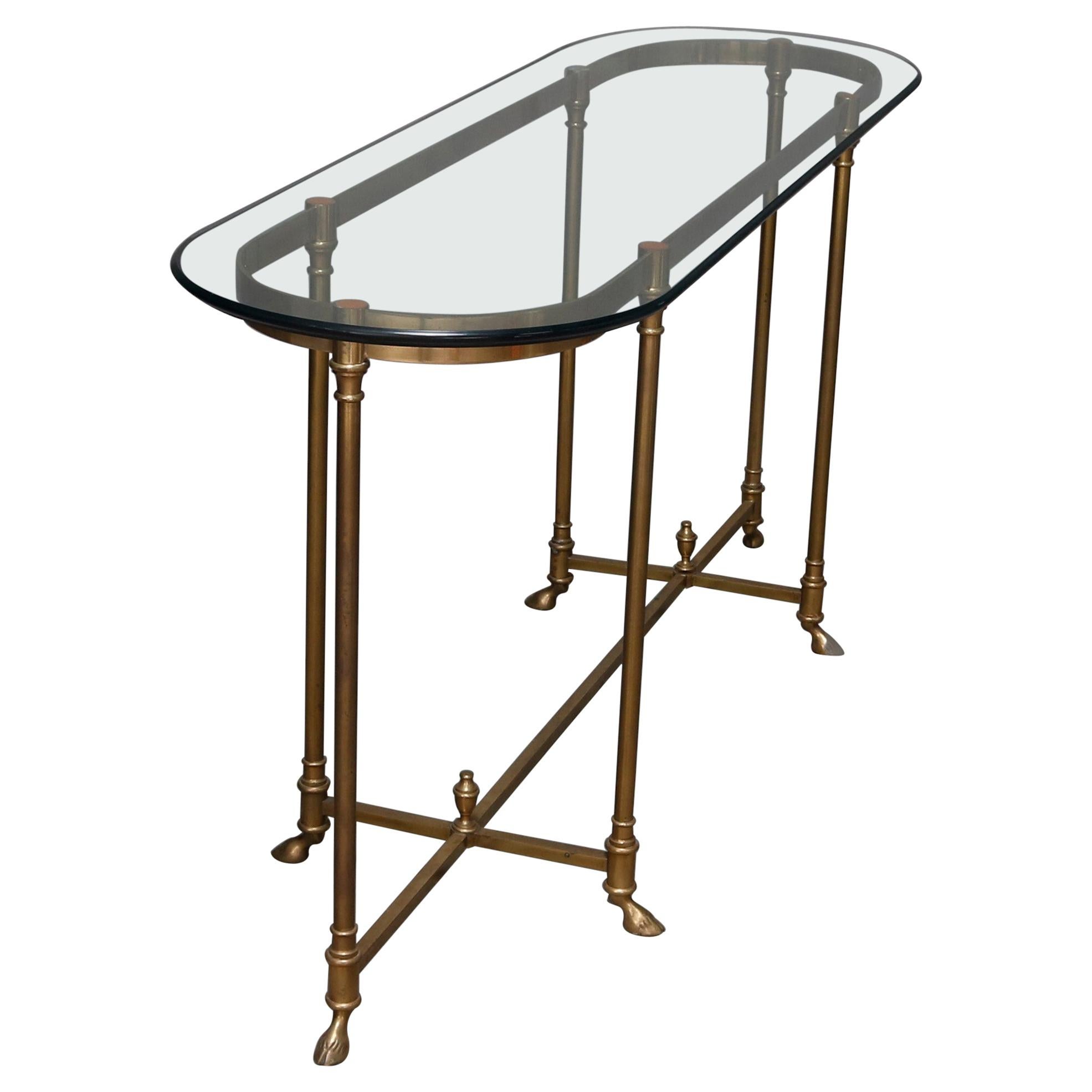 Vintage Hollywood Regency Brass and Glass Sofa Table, 20th Century at