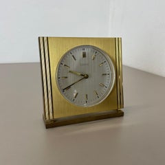 Vintage Hollywood Regency Brass Glass Table Clock by Kienzle, Germany 1960s