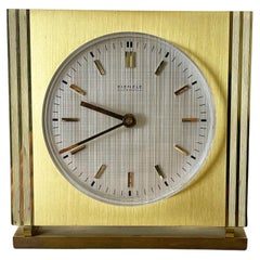 Vintage Hollywood Regency Brass Glass Table Clock by Kienzle, Germany 1960s