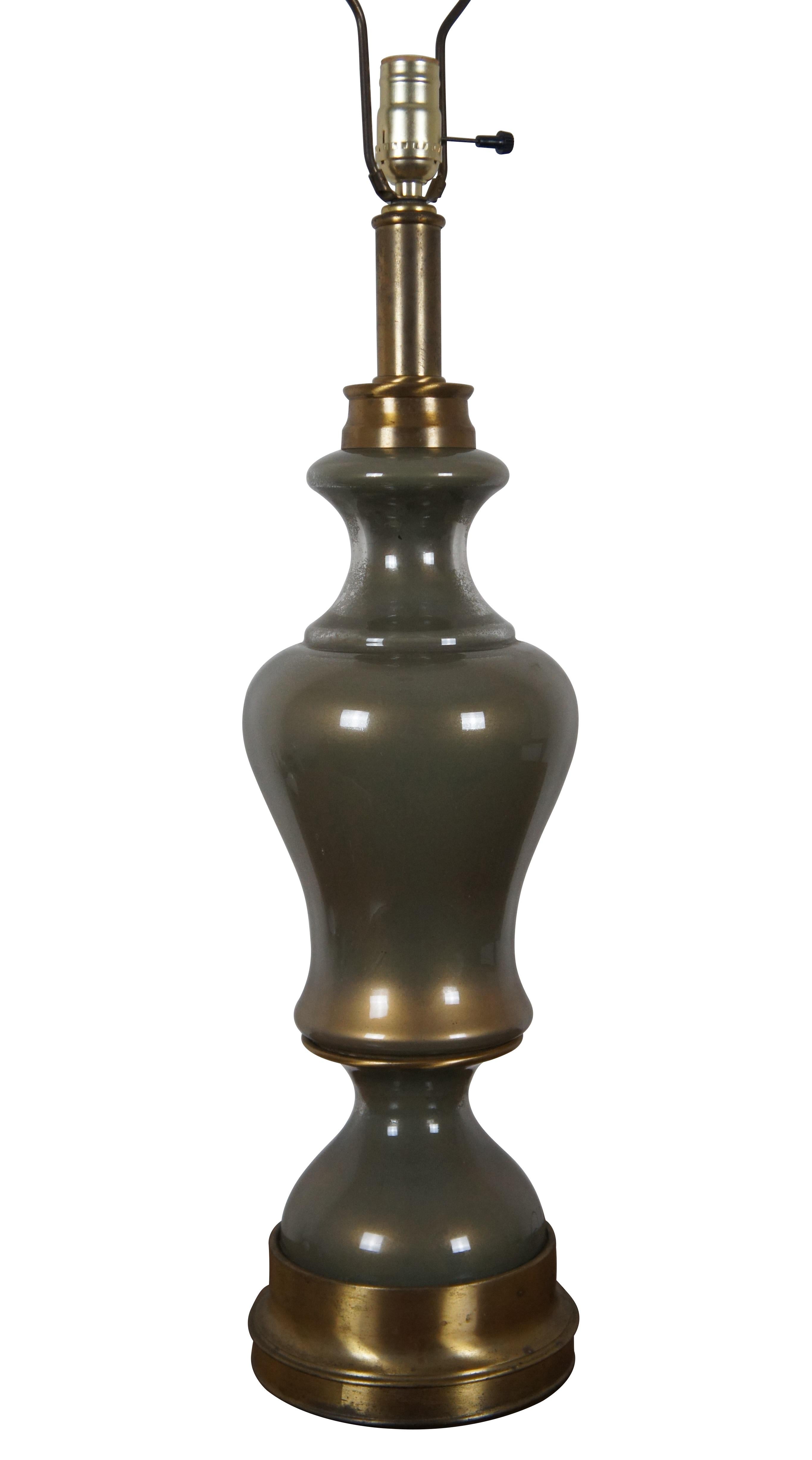 Vintage Hollywood Regency Brass & Glass Trophy Urn Table Lamp 40