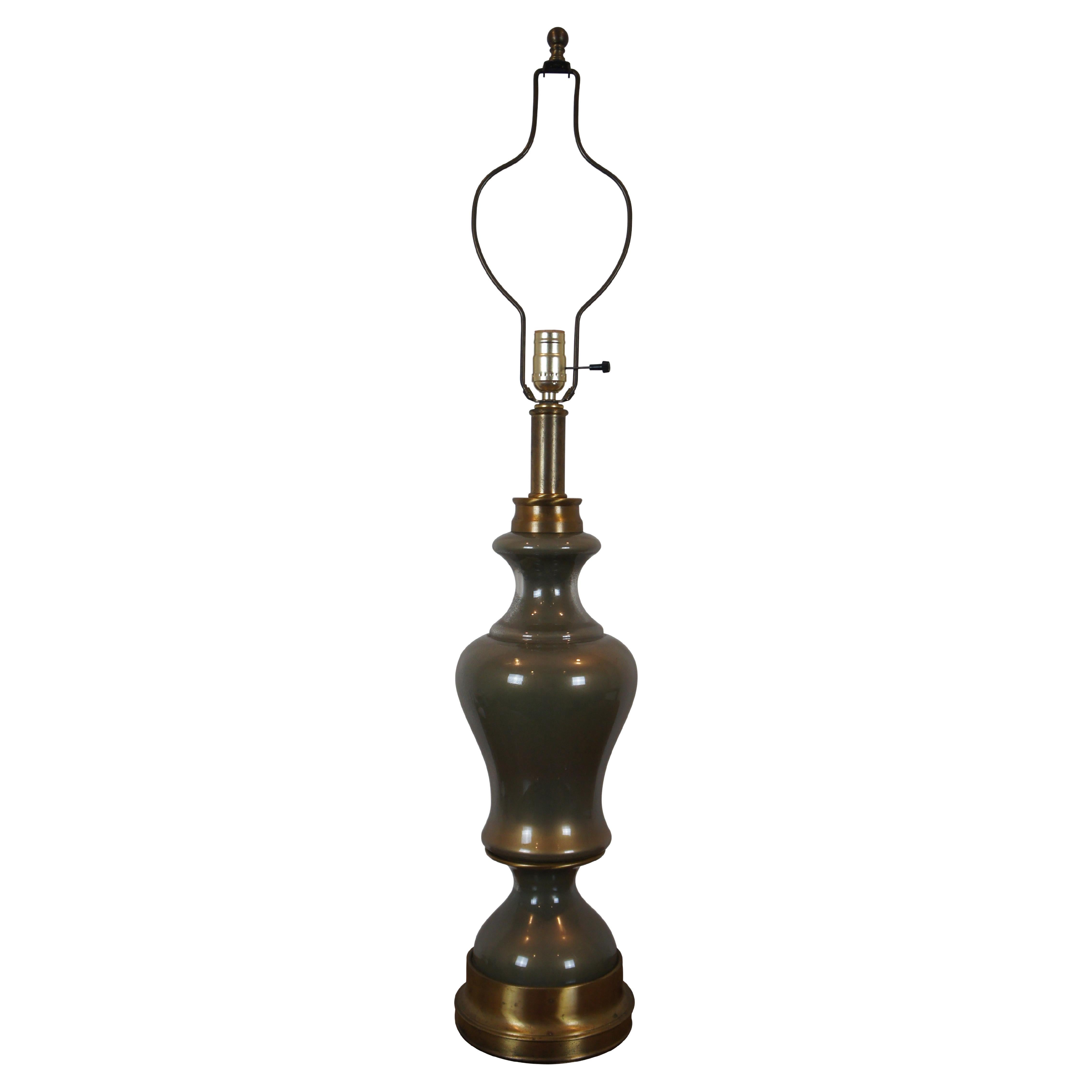 Vintage Hollywood Regency Brass & Glass Trophy Urn Table Lamp 40" For Sale