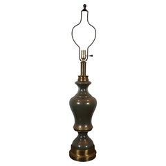 Retro Hollywood Regency Brass & Glass Trophy Urn Table Lamp 40"