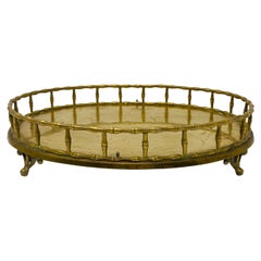 Vintage Hollywood Regency Brass Oval Faux Bamboo Serving Tray