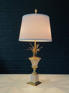 Vintage Hollywood Regency Brass Palm Leaves Table Lamp