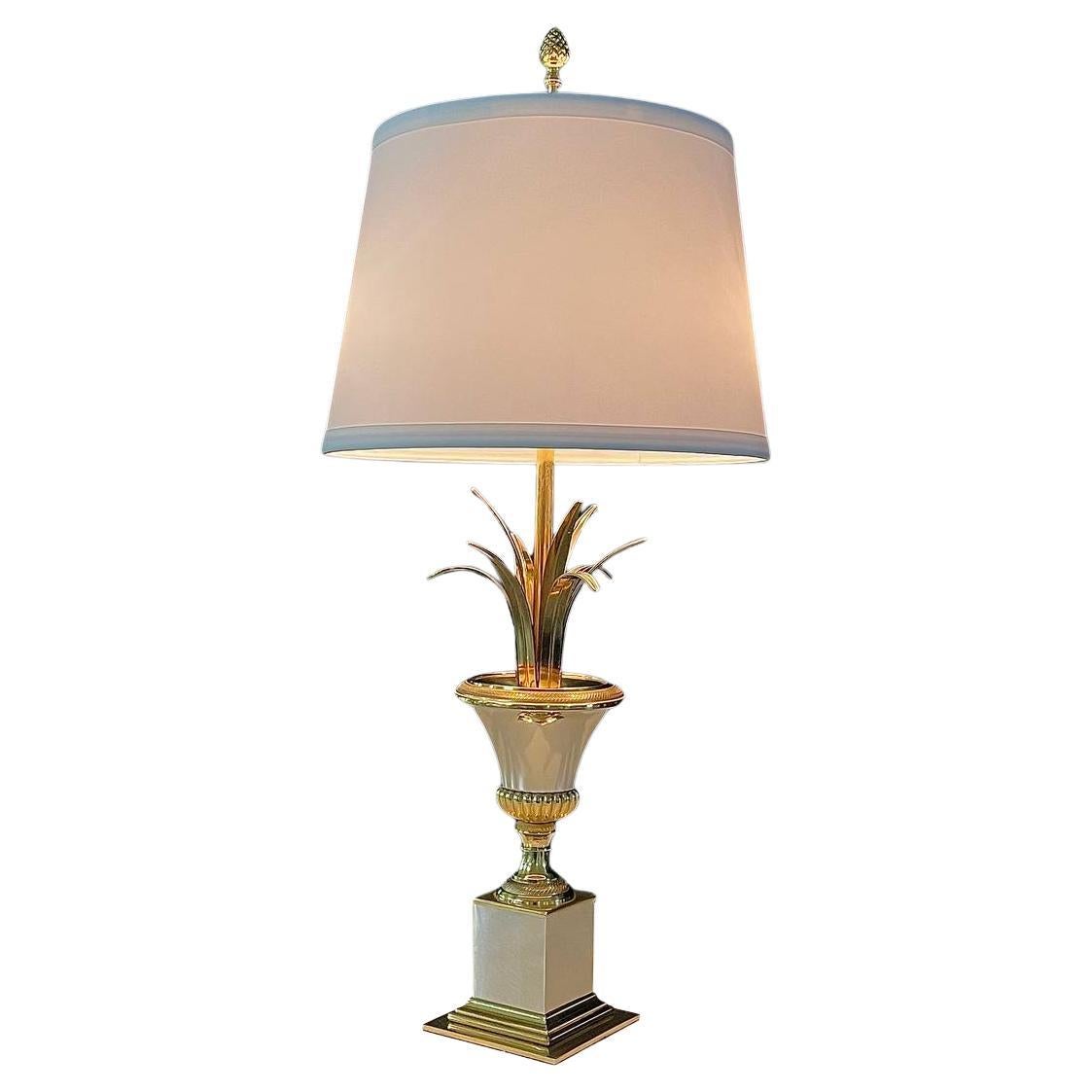 Vintage Hollywood Regency Brass Palm Leaves Table Lamp