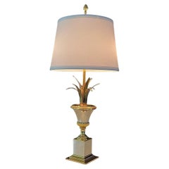 Vintage Hollywood Regency Brass Palm Leaves Table Lamp
