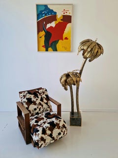 Lampadaire vintage de style Hollywood Regency en laiton avec motif de palmier, style Maison Jansen, 1970