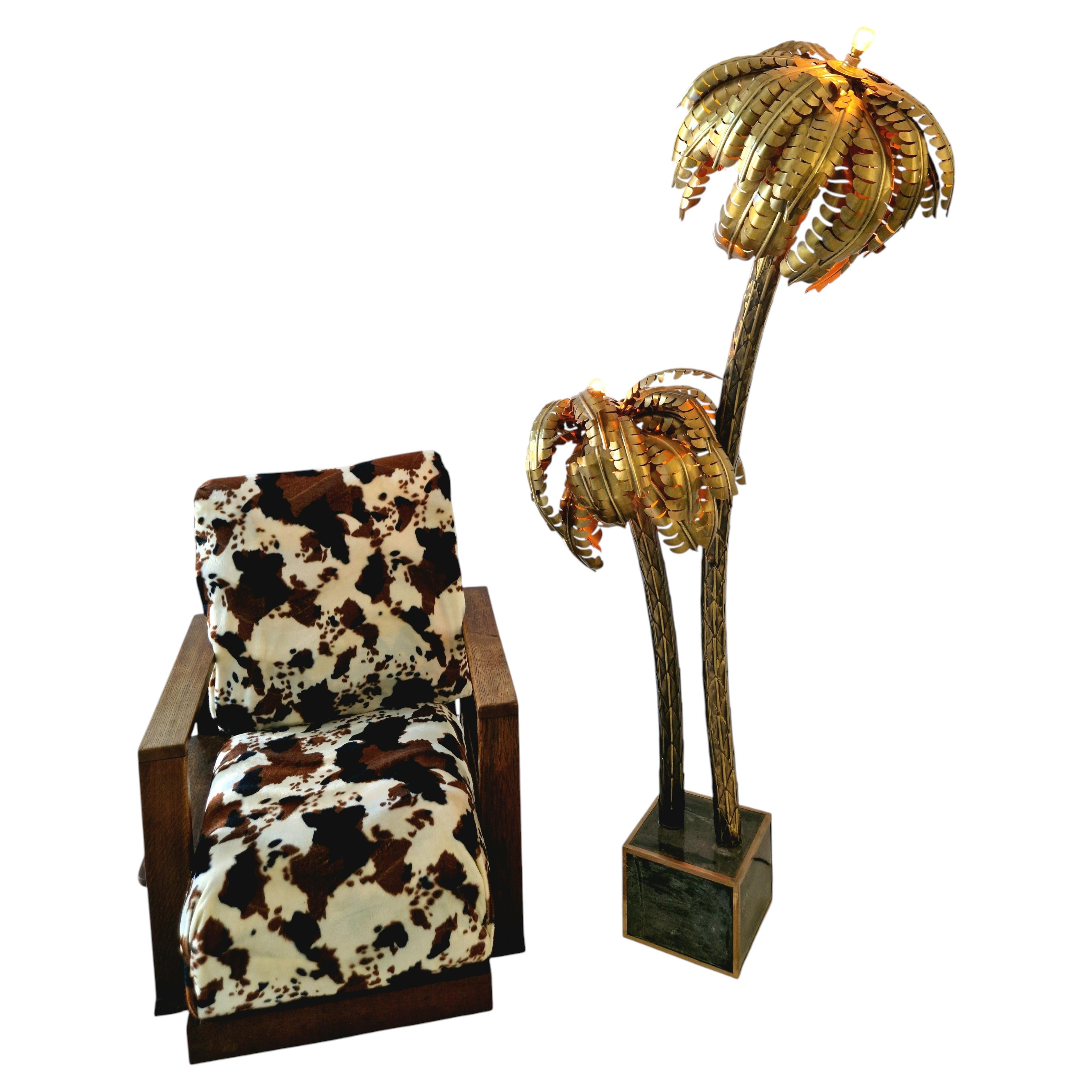 Vintage Hollywood Regency Brass Palm Tree Floor Lamp Maison Jansen Style 1970 For Sale