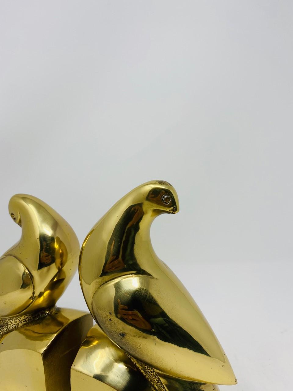 Vintage Hollywood Regency Brass Pigeon Bookends 2