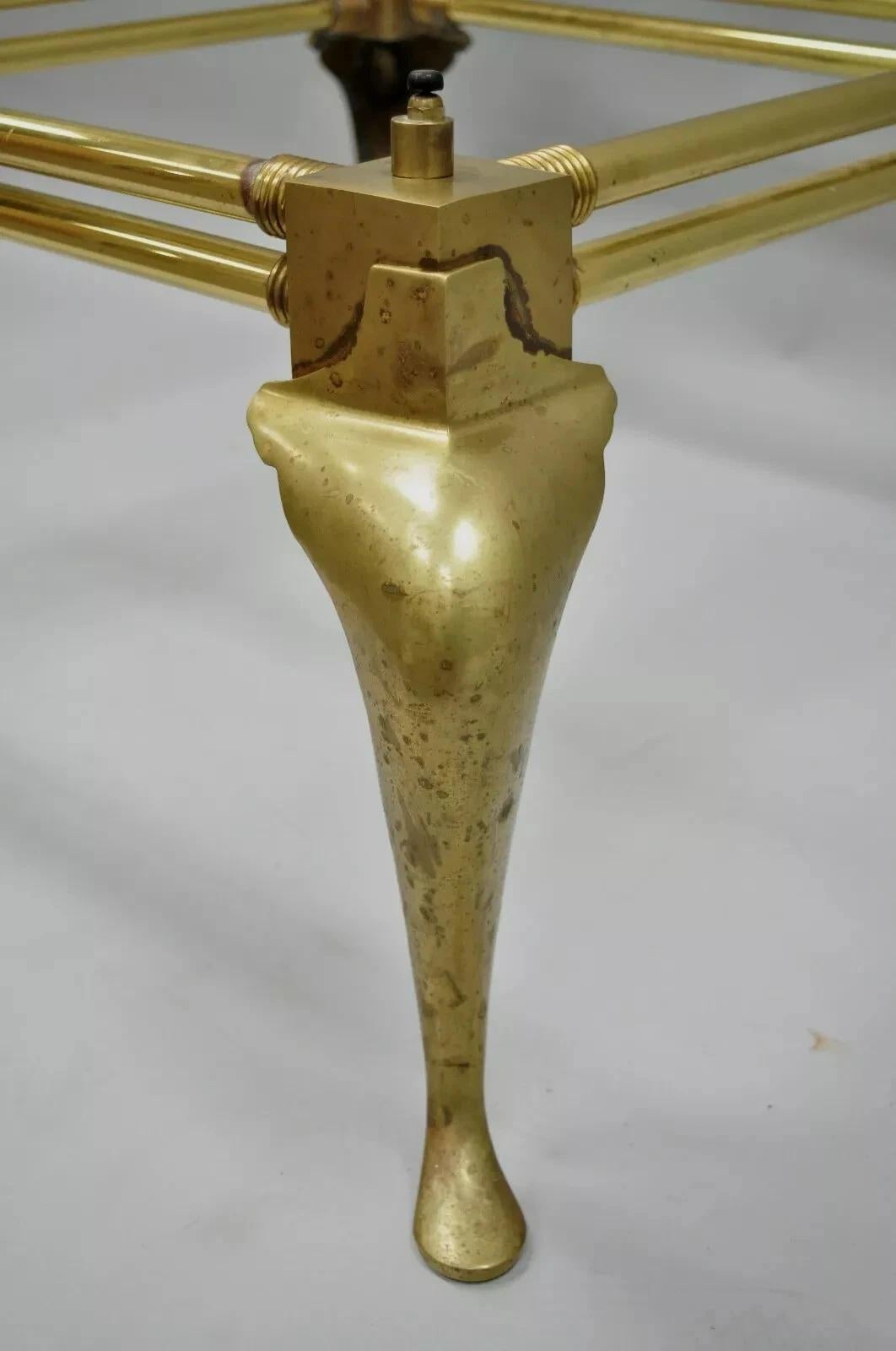 20th Century Vintage Hollywood Regency Brass Queen Anne Legs Square Coffee Table Base For Sale