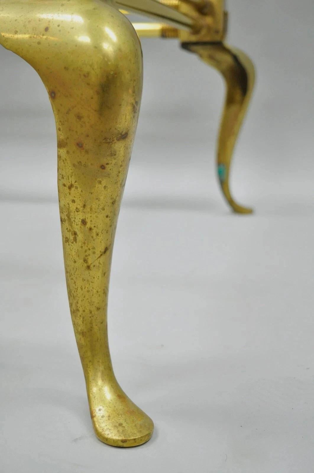 Vintage Hollywood Regency Brass Queen Anne Legs Square Coffee Table Base For Sale 2