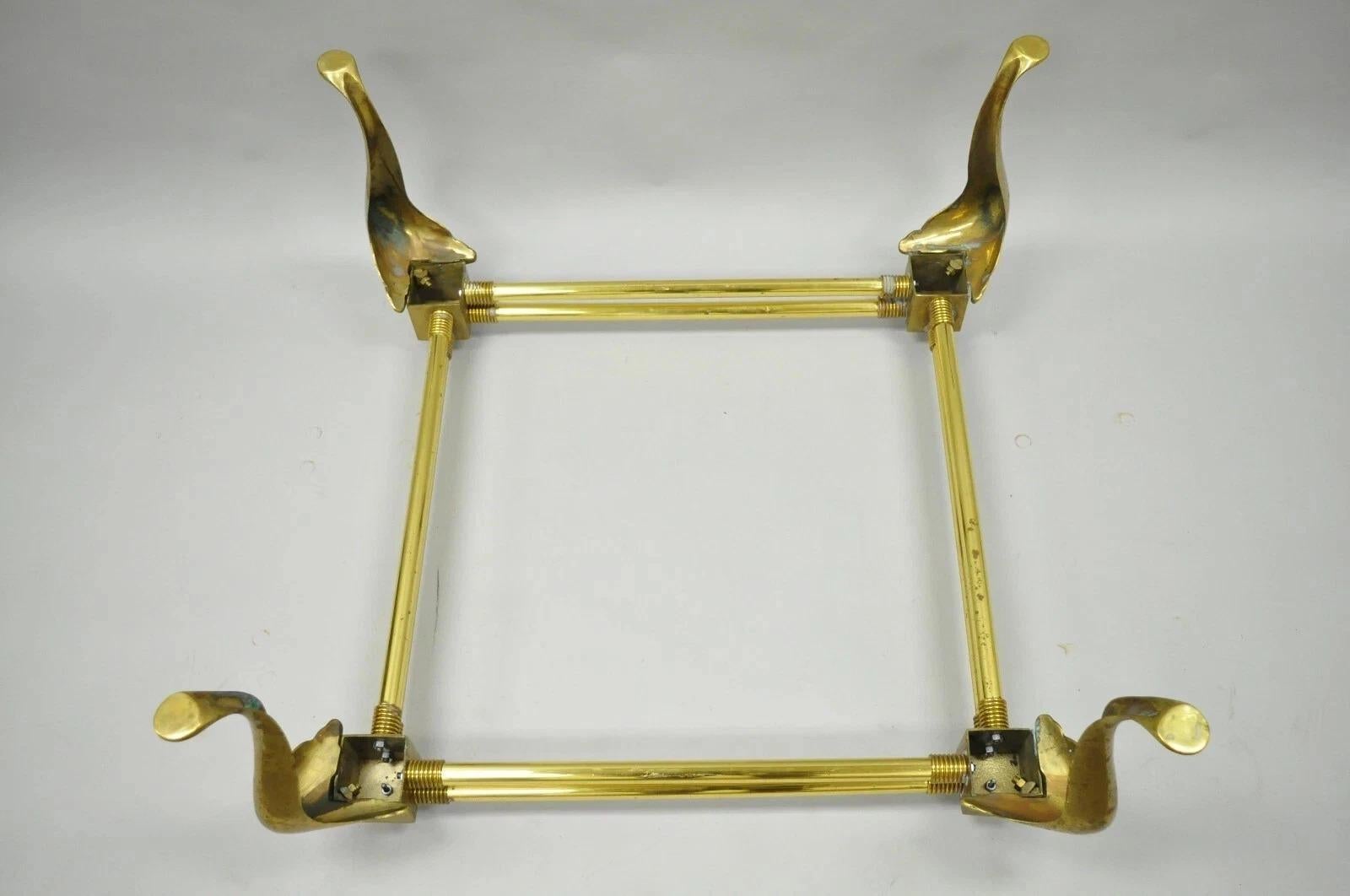 Vintage Hollywood Regency Brass Queen Anne Legs Square Coffee Table Base For Sale 3
