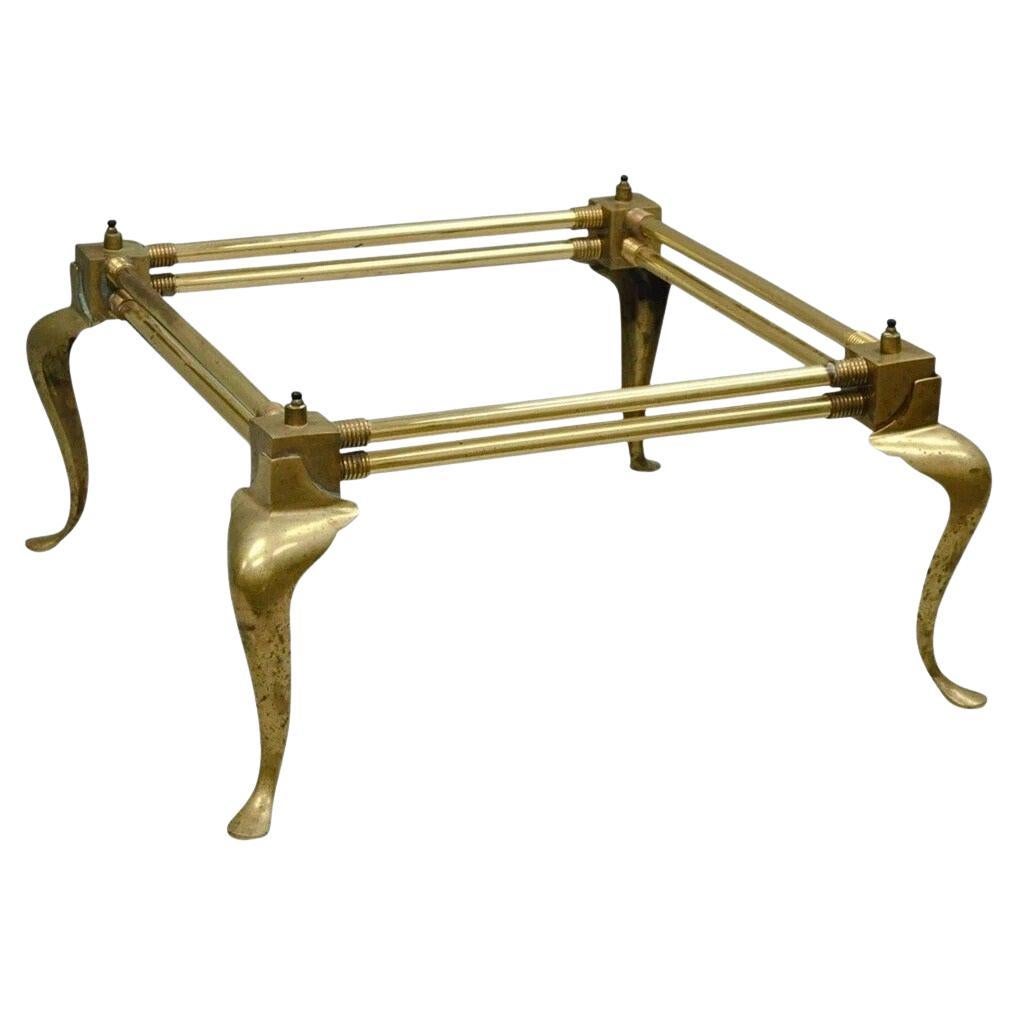 Vintage Hollywood Regency Brass Queen Anne Legs Square Coffee Table Base For Sale