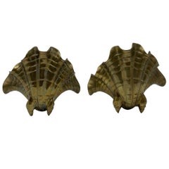 Vintage Hollywood Regency Brass Sea Shell Sculpture Pair of Bookends
