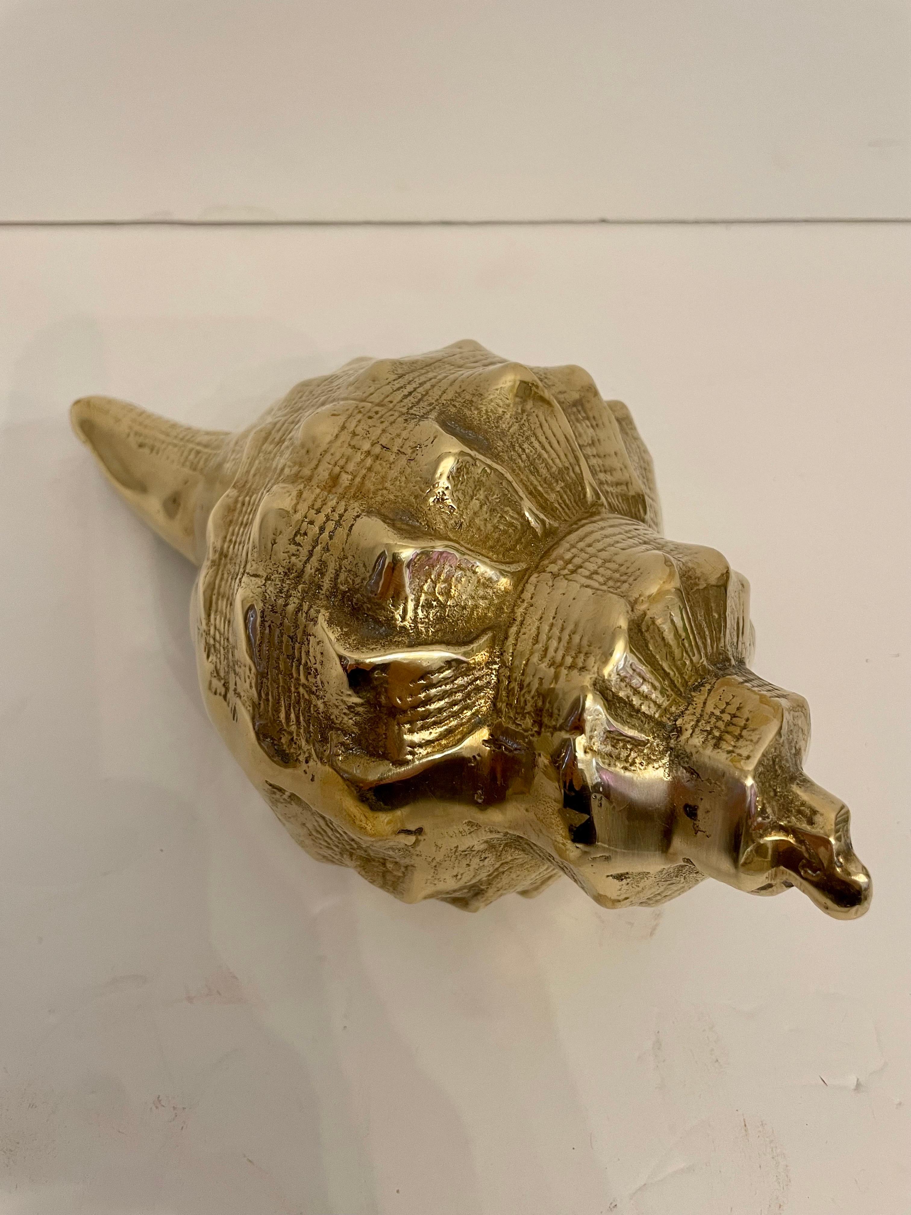 Vintage Hollywood Regency Brass Seashell Sculpture For Sale 6
