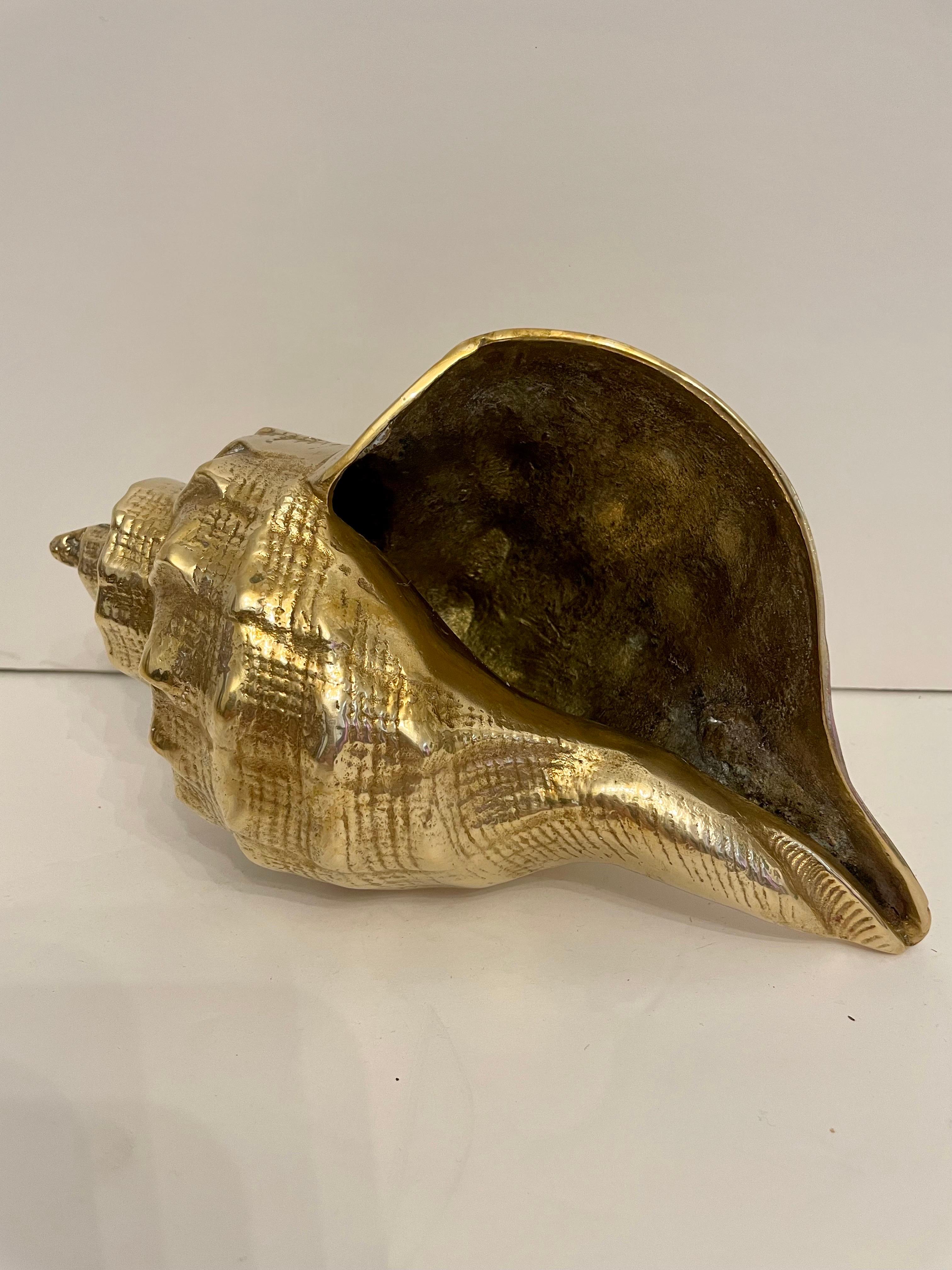 Vintage Hollywood Regency Brass Seashell Sculpture For Sale 1