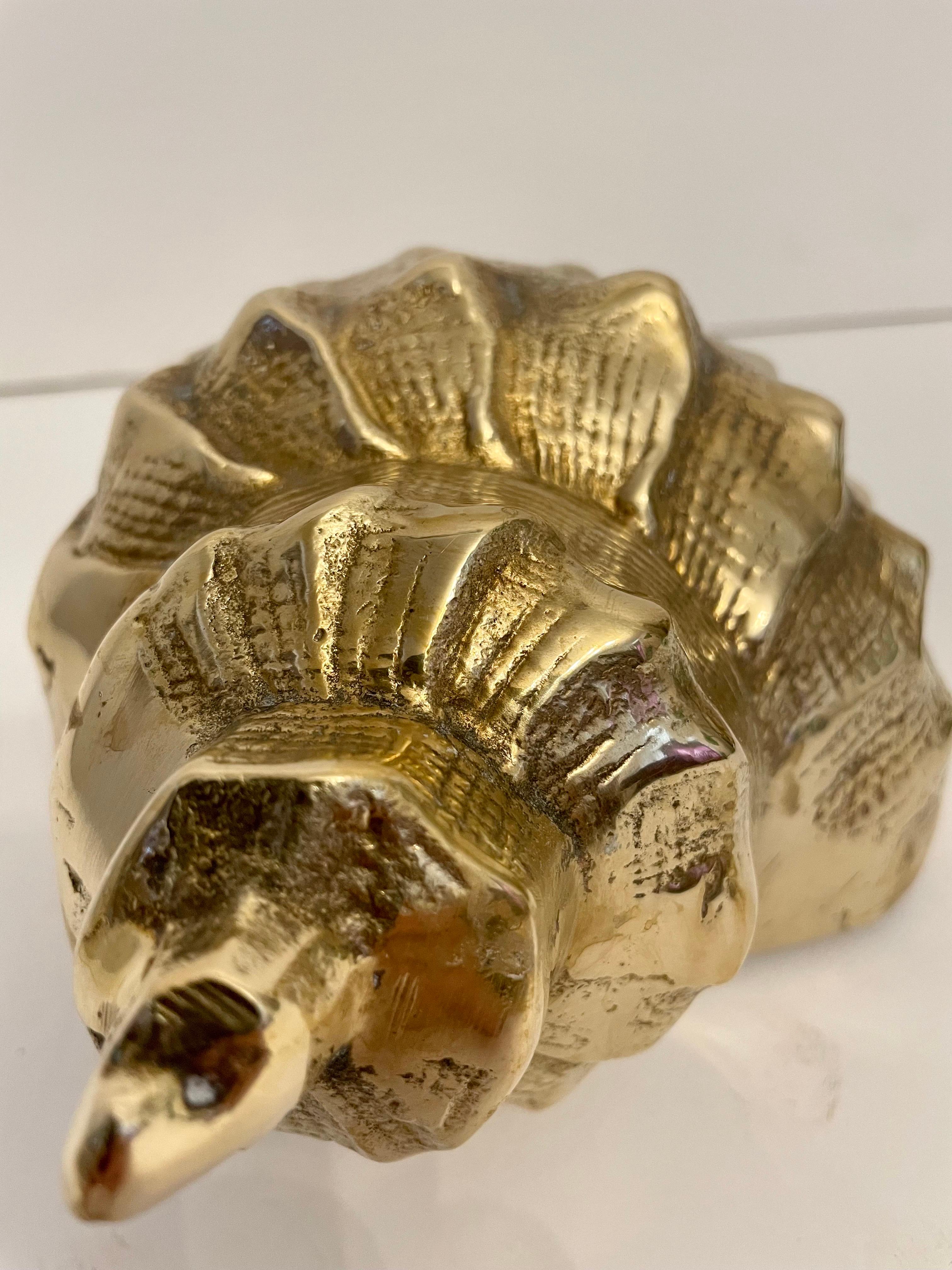 Vintage Hollywood Regency Brass Seashell Sculpture For Sale 2