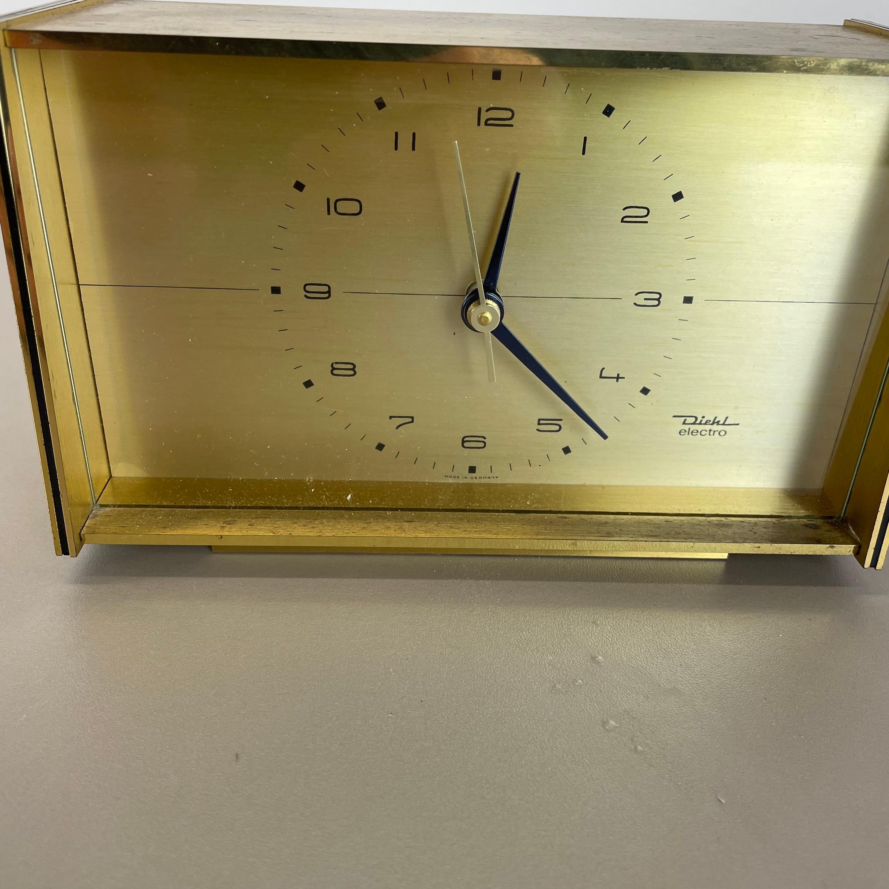 Vintage Hollywood Regency Brass Table Clock by Diehl Electro, Germany, 1960s For Sale 1
