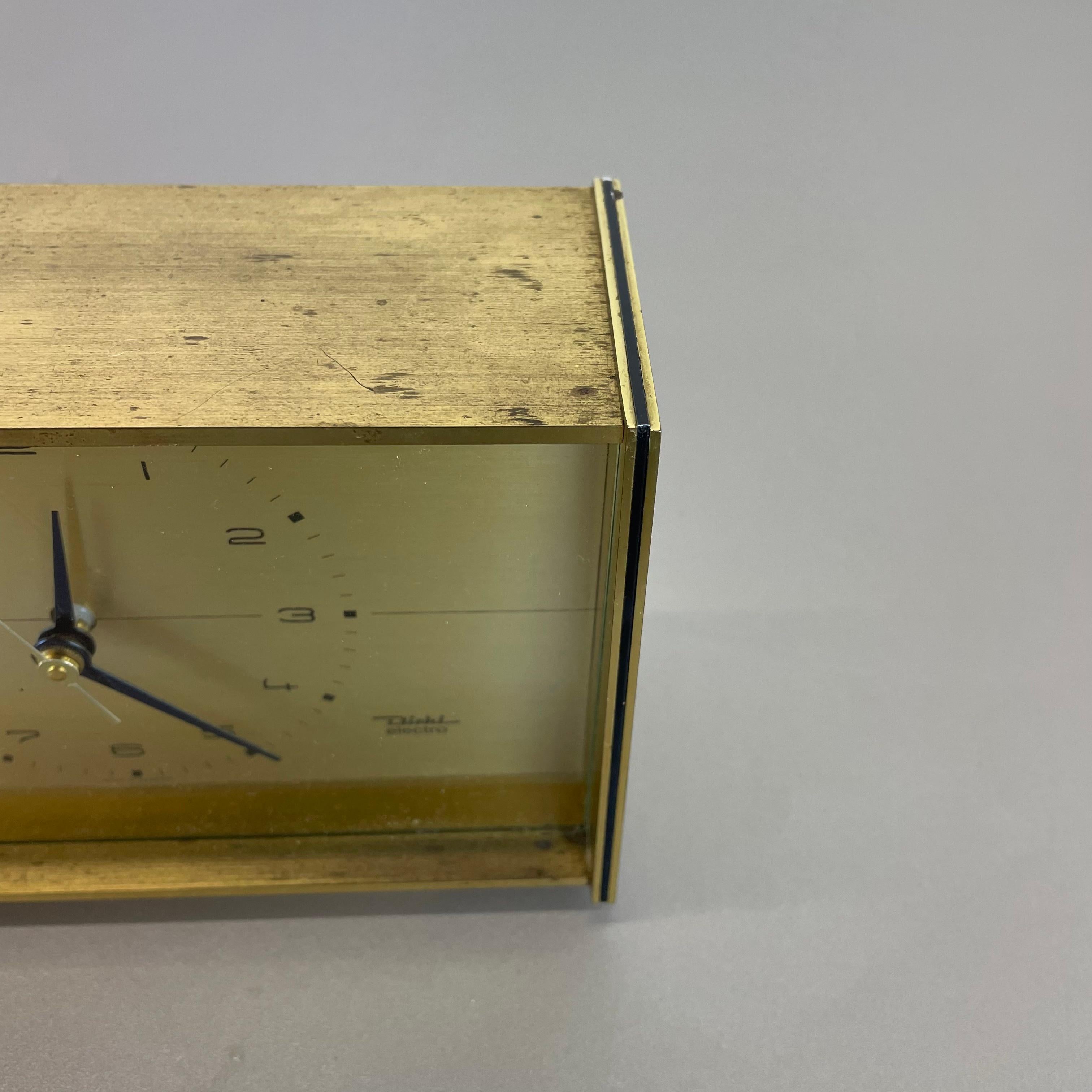 Vintage Hollywood Regency Brass Table Clock by Diehl Electro, Germany, 1960s For Sale 2