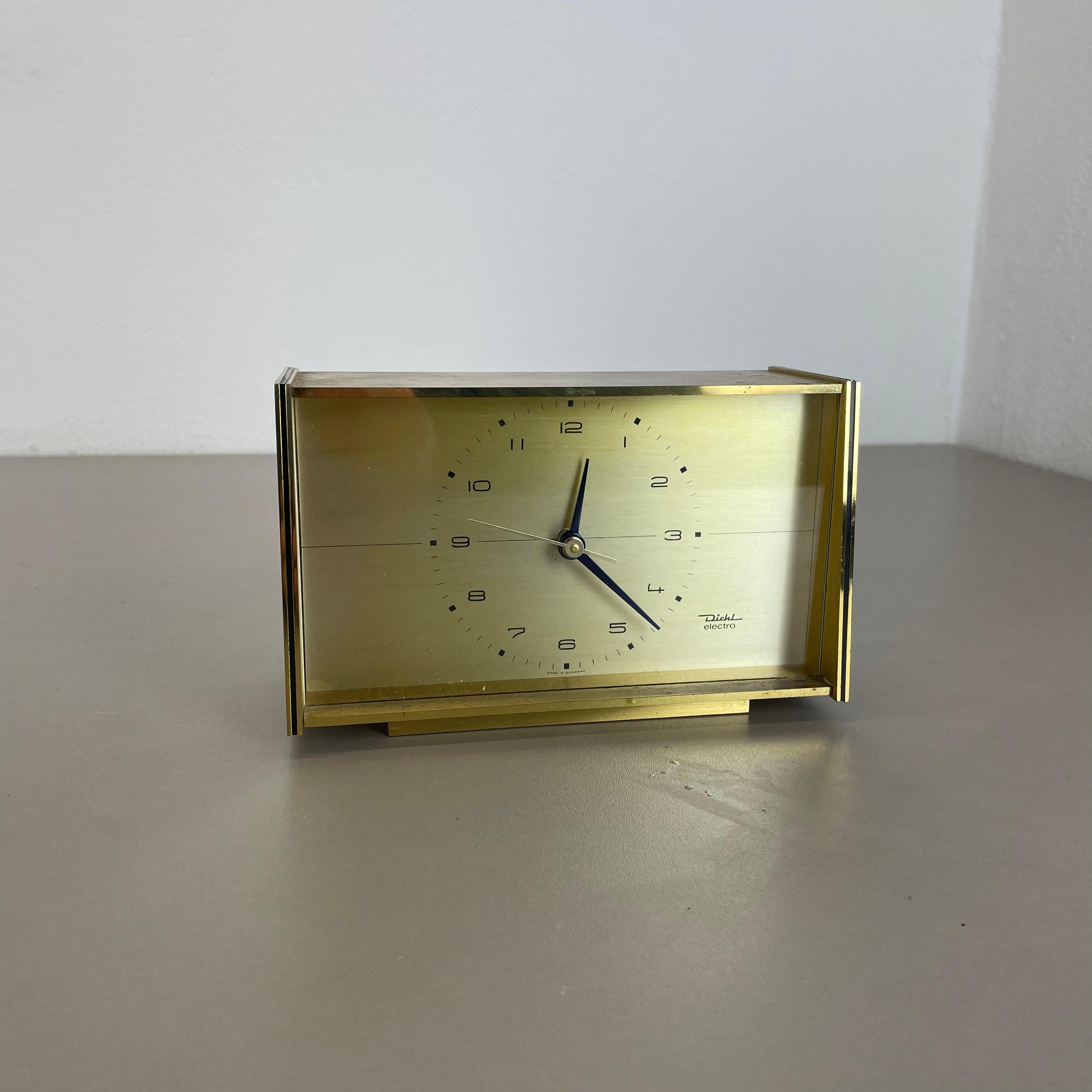 Mid-Century Modern Vintage Hollywood Regency Brass Table Clock by Diehl Electro, Germany, 1960s For Sale